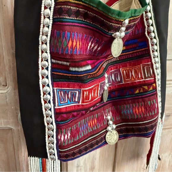 Ethnic Boho Black Crossbody Bag Purse - Picture 5 of 10